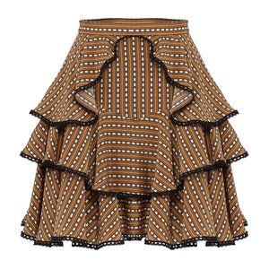 Amur striped ruffle skirt brown with black hem tiered 0